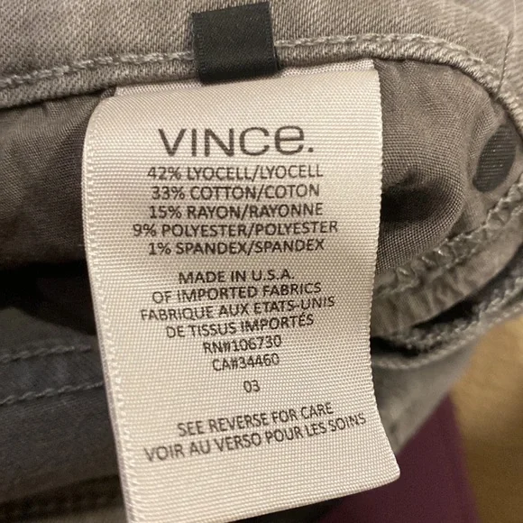 VINCE GRAY JEAN WITH  PLASTIC COATING STRIPS INSIDE SEAM & ' OUTSIDE - Picture 9 of 16